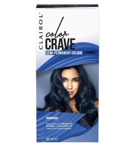 Clairol Color Crave Semi-Permanent Colour indigo 60ml Indigo Hair Color, Blue Hair Dye, Clairol Hair Color, Indigo Hair, Organic Hair Color, Hair Color Brands, Semi Permanent Hair Dye, Hair Kit, Semi Permanent Hair Color