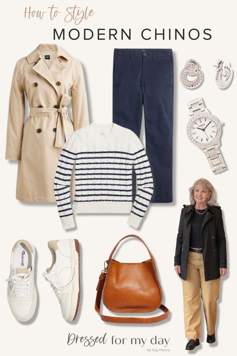 Navy Chinos Women Outfit, Coastal Grandma Outfits, Chinos Women Outfit, Chinos Women, Grandma Outfits, Loafers With Socks, Dressed For My Day, Europe Travel Outfits, Wedge Heel Sneakers