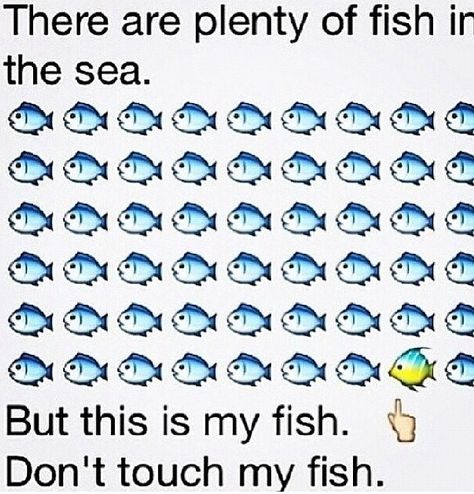 There are plenty of fish in the sea. But this my fish. Don't touch my fish. Fish In The Sea Quotes, Sea Quotes, Cheating Boyfriend, Single Quotes Funny, Fish In The Sea, Plenty Of Fish, Single Quotes, Dont Touch, Funny Fun Facts