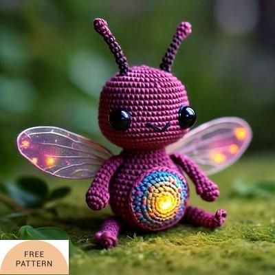 "Crochet your own adorable Firefly Amigurumi with wood, lime yarn, and black thread for enchanting evenings full of handmade charm." Crochet Firefly Pattern Free, Firefly Amigurumi, Crochet Firefly, Owl Crochet Pattern Free, Owl Crochet Pattern, Inviting Colors, Owl Crochet, Owl Crochet Patterns, Crochet Panda