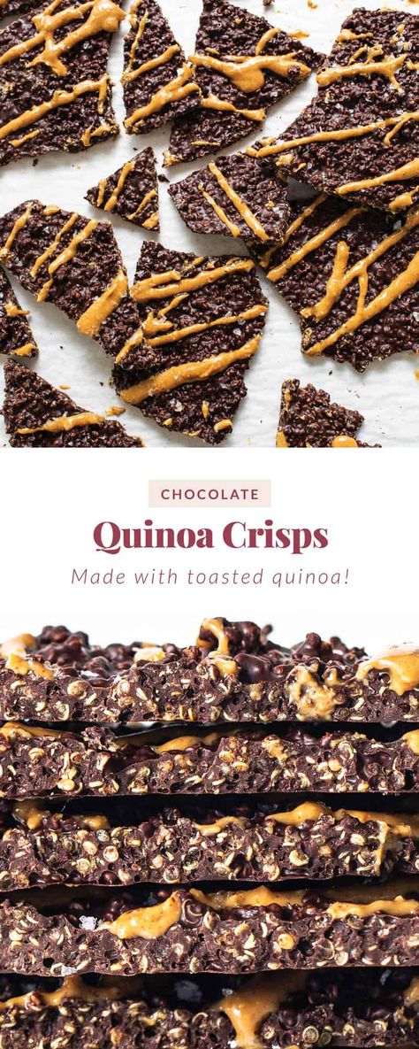 Quinoa Dark Chocolate Bark, Chocolate Covered Quinoa Bites, Recipes With Cooked Quinoa, Undercover Chocolate Quinoa Crisps, Dark Chocolate Sea Salt Quinoa Crisps, Chocolate Quinoa Crisps Recipe, Quinoa Crispy Treats, Chocolate Covered Quinoa, Quinoa Chocolate Bars