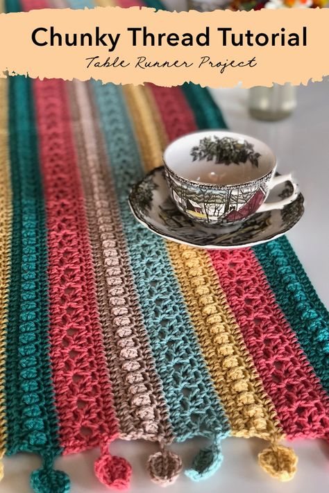 Free Leaf-ish Table Runner Crochet tutorial with Chunky Thread! Get your table ready for autumn with this DIY table runner and free crochet pattern. Free Crochet Table Runner Patterns Dining Rooms, Thanksgiving Crochet Table Runner, Crochet Table Cover Free Pattern, Crochet Granny Square Table Runner Free Pattern, Crochet Boho Table Runner, Crochet Windowsill Runner, Crochet Leaf Table Runner, Crochet Hexagon Table Runner, Crochet Window Sill Runner