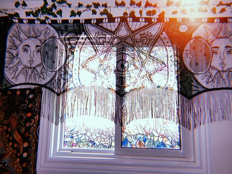 #whimsigoth #gothic #window #curtains #roomdecor #bedroom #sunandmoon #goth #spirithalloween #decor #windowvalance #valance #halfcurtain #lace #moon #stars #sun #celestial Celestial Curtains, Whimsigoth Room, Sun Celestial, Gothic Window, Half Curtains, Sun Moon And Stars, Window Valance, Cute Room Decor, Moon And Stars