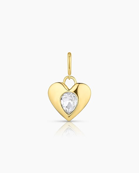 Add the Nova Heart Parker Charm to your favorite necklace for added shine and eye-catching dimension. Featuring a crystal stone at its center, this cool charm can be attached to most links or our signature circle clasp. Perfect on both statement chains like the Wilder Necklace or a sleek, daintier style like the Venice Mini Necklace.  Nova Heart Parker Charm in 18k Gold/White Crystal, Women's by gorjana Gold Pandora, Dainty Style, Mini Necklace, 14k Gold Necklace, Zodiac Necklaces, White Crystal, Body Jewellery, Crystal Stone, Christmas Wishlist