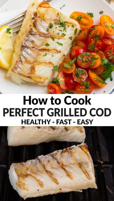 Cod On The Grill Recipes, Healthy Fish Recipes Cod, Bbq Cod Fish Recipes, Fish On The Grill Recipes, Cod On The Grill, Grilled Cod Fish Recipes, Pff Meals, Fish Recipes Cod, Healthy Grilled Fish Recipes