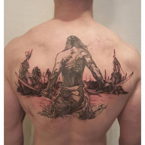 Men's Back Warrior Tattoo Warrior Back Tattoo, Full Back Tattoos For Men, Shoulder Tattoo Quotes, Back Tattoos For Men, Best Tattoo Ideas For Men, Masculine Tattoos, Cool Back Tattoos, Epic Tattoo, Bear Tattoos