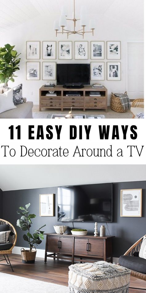 decorate around a tv Large Living Room Wall Ideas With Tv, Hang Art Over Tv, Decorate Above Tv Living Rooms, Tv Wall Without Built Ins, How To Decorate Above Tv Living Rooms, Living Room Decor Around Tv Mounted, Family Room Design Tv Wall, Wall Decor Over Tv Living Room, How To Decorate A Wall With A Tv