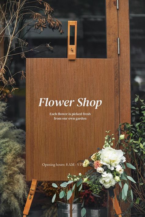 Wooden shop sign mockup, editable easel design | premium image by rawpixel.com / Nantawat laohabutr Wooden Shop Sign, Flower Mockup, Mockup Idea, Plant Store, Sign Mockup, Shop Sign, Floral Shop, Shop Signs, Social Media Template