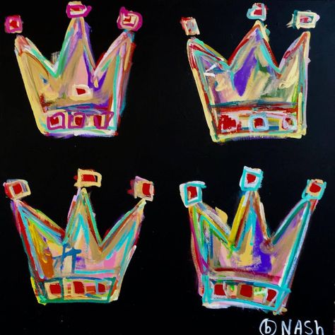 Brian Nash, Four Crowns, Acrylic Painting on Canvas, 2017 Crown Painting, Crown Paints, Abstract Painting Diy, Crown Art, I Love You Drawings, Pop Art Painting, Acrylic Oil Painting, Original Fashion, Fashion Painting