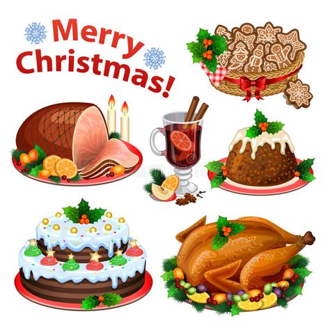 Set of cartoon icons for Christmas dinner. Traditional christmas food and desserts, roast Turkey, ham, Christmas pie, pudding, mulled wine. Vector illustration #AD , #SPONSORED, #Sponsored, #Traditional, #christmas, #Christmas, #dinner Christmas Dinner Images, Turkey And Ham Pie, Traditional Christmas Food, Turkey Ham, Food Clipart, Food Cartoon, Christmas Food Dinner, Christmas Cartoons, Cartoon Icons