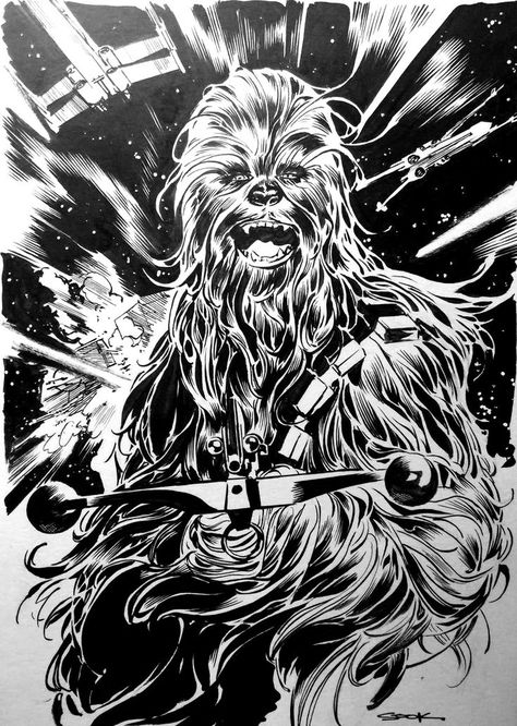 #RyanSook #Chewie #Chewbacca #Wookie #MillenniumFalcon #GalacticRepublic #RebelAlliance #NewRepublic #Resistance #StarWars #Kashyyyk #XWing Star Wars Stencil, Leslie Hung, Yuko Shimizu, Star Wars Painting, Star Wars Drawings, Galactic Republic, Chewbacca, Fantastic Art, Star Wars Art