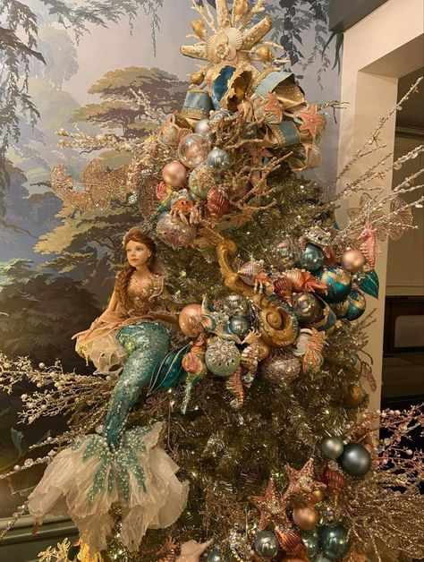 Tropical Christmas Trees, Beachy Christmas Tree, Mermaid Christmas Tree, Peacock Christmas Tree, Beach Christmas Decorations, Peacock Christmas, Mermaid Christmas, Coastal Christmas Decor, Beachy Christmas