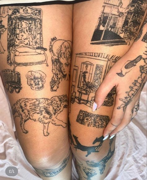 Women Knee Cap Tattoo, Cool Tattoos Thigh, Living Room Tattoo, Diaphragm Tattoo, Kurtis Conner Tattoos, Alex G Tattoo, Museum Tattoo, Knees Tattoo, Room Tattoo