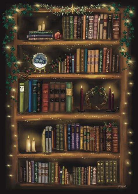 Christmas Book Wallpaper Aesthetic, Christmas Book Phone Wallpaper, Books Cozy Aesthetic, Christmas Books Wallpaper, Christmas Bookshelf Painting, Shelf Wallpaper, Magical Bookshelf, Magic Bookshelf, Christmas Bookshelf Wallpaper Iphone