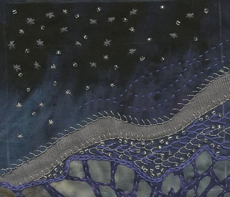 Embroidered Book- Night Sky | Flickr - Photo Sharing! Night Sky Embroidery, Abstract Embroidery, Winter Sky, Embroidery Book, Brazilian Embroidery, Winter Night, Starry Sky, Star Designs, Astronomy