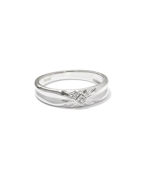 With its bold band, etched detailing, and pop of sparkle, our hearts burst thinking about the Maia Sterling Silver Square Bezel Band Ring in White Sapphire. This ring uses traditional hand-engraving techniques to create gorgeous linear designs and tons of texture. It’s understated, unique, and made for you to style season after season. Metal Sterling Silver Why Sterling Silver? Our Sterling Silver collection features elevated styles to wear time and time again. With a base of both pure silver an Silver Engagement Rings Thick Band, Silver Band Ring Women, Chunky Sterling Silver Rings, Dainty Wedding Ring Silver, Thick Silver Wedding Band Women, Wedding Ring Silver Simple, Silver Bezel Ring, Masc Lesbian Engagement Rings, Men’s Promise Rings