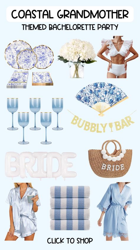 Celebrate the bride with this classy Coastal Grandmother themed bachelorette party. Throw your bachelorette party on the coast with these decorations for an elevated and unique bach party look. Click the link to shop these items in my storefront. FTC: When you purchase via my link I may recieve a comission at no extra cost to you. Coastal Grandaughter Bachelorette, Beach Club Bachelorette Party, European Bachelorette Party Theme, Ina Garten Bachelorette Party, St Simons Bachelorette, Southern Charm Bachelorette Theme, Southern Bachelorette Theme, Coastal Grandmother Bridal Party, Oyster Bachelorette Party