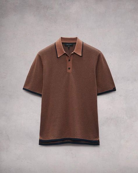 The Harvey. A classic polo crafted in surprisingly light cotton-viscose with a vintage-inspired knit. Clay XS Textured Polo Shirt, Brown Polo, Men Apparel, Men Polo Shirt, Mens 90s, Knit Polo, Swag Shoes, Polo Sweater, Mens Style