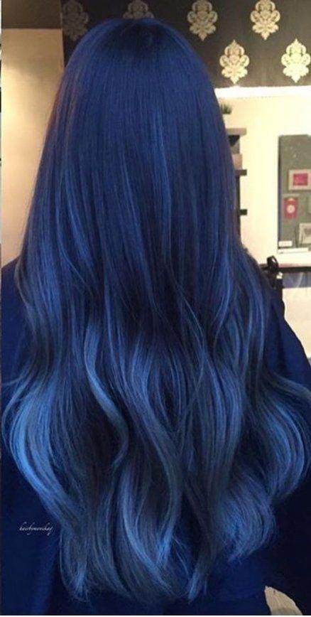 Hair color tendance haircolor 36+ Ideas for 2019 #hair #curlyhair Warm Blue Hair, Dark Blue Dyed Hair, Dark Blue Hair Ideas, Long Dark Blue Hair, Deep Blue Hair, Blue Hair Ombre, Royal Blue Hair, Navy Blue Hair, Blue Black Hair