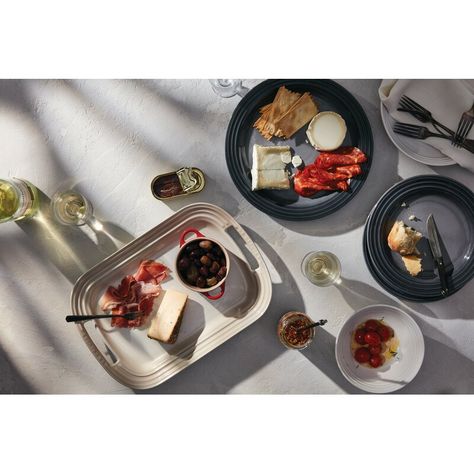 Le Creuset Stoneware Serving Tray & Reviews | Wayfair Le Creuset Dinnerware, Cheese And Charcuterie Board, Creuset Recipes, Summer Recipe Ideas, Le Creuset Recipes, Enameled Cast Iron Cookware, Stoneware Plates, Le Creuset Stoneware, Easy Cheese