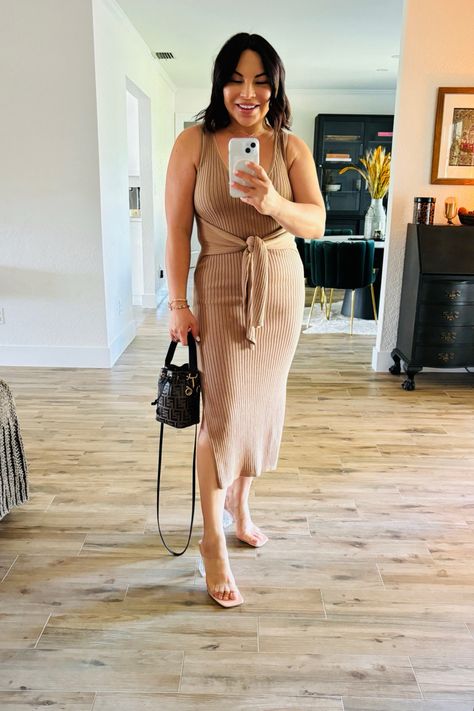 Midi Dress Fall Outfit, Clear Heels Outfit, Midi Dress Fall, Heels Dress, Fall Dress Outfit, Heels Outfits, Open Toe Heels, Aesthetic Women, Clear Heels