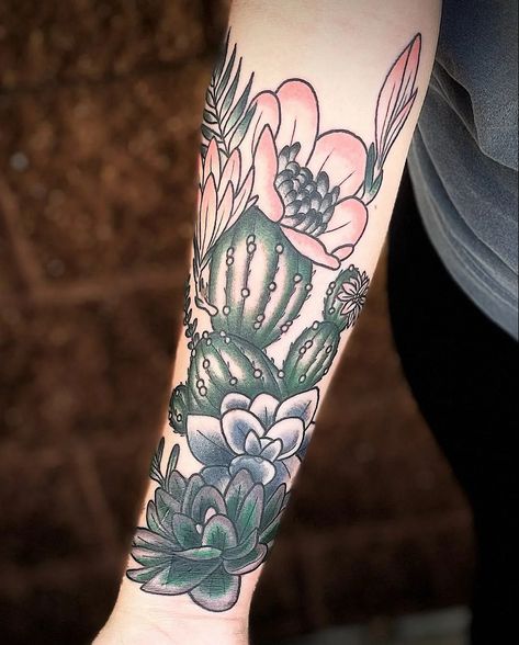 Cactus Flower Tattoo, Cow Skull Tattoos, Back Of Thigh Tattoo, Desert Tattoo, Skull Cactus, Cactus Tattoo, Birthday Tattoo, Sleeves Ideas, Flower Skull