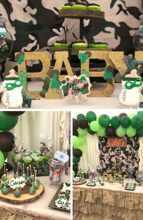 Camo Baby Shower Ideas – Baby Shower Ideas 4U Camo Centerpiece Ideas, Camo Baby Shower Ideas For Boys, Camouflage Baby Shower Ideas, Hunting Theme Baby Shower Ideas, Camo Baby Shower Ideas, Baby Shower Ideas Decorations, Hunting Baby Shower Theme, Camouflage Baby Shower, Denim Baby Shower