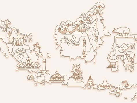 Indonesia Map - Sneak Peek by Indra Permana Nusantara Art Design, Indonesian Map, Nusantara Art, Maps Aesthetic, Indonesian Art, 17 Agustus, Graphic Wallpaper, Illustration Vintage, Illustrated Map