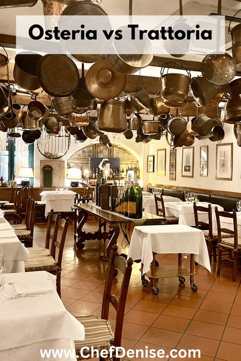 Osteria vs Trattoria vs Ristorante vs Enoteca: What’s the Difference? — Chef Denise Italian Trattoria Interior, Trattoria Design, Italian Restaurant Interior Design, Italian Restaurant Design, Italian Pizzeria, Italian Restaurant Decor, Macaroni Grill, Traditional Restaurant, Restaurant Design Inspiration