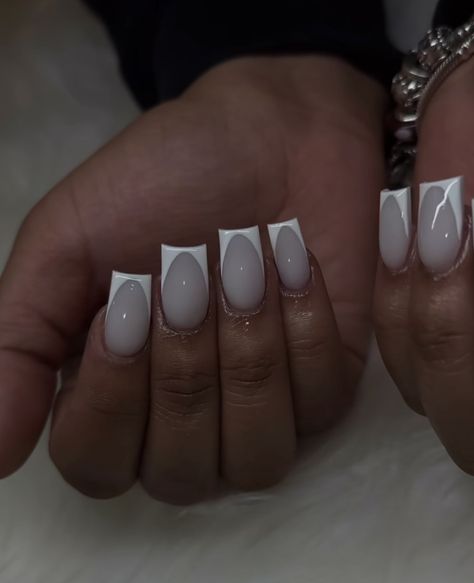 Grey Nails White French Tip, White And Grey French Nails, Grey Nails With French Tip, Nut White Nails Short, Short And Simple Nail Designs, Grey Nails White Tips, Short Grey French Tip Nails, Nut White Nails With Design, Clear White French Tip Nails