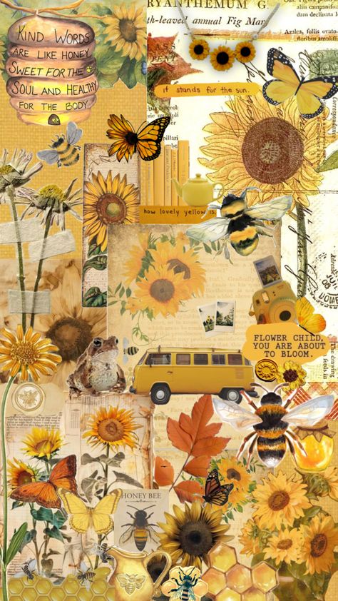 #sunflowers 🌻🐝 Sunflower Collage, Aesthetic Iphone Wallpaper, Aesthetic Pictures, Love Her, Iphone Wallpaper, Sunflower, Collage, Art