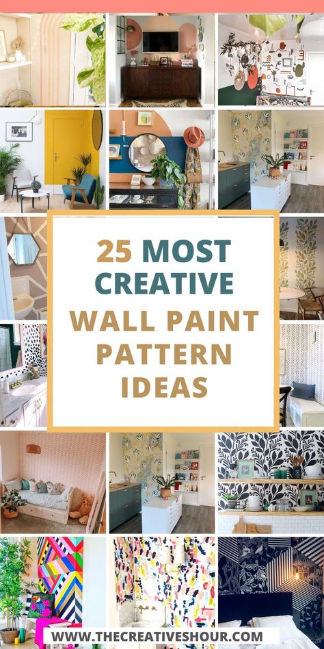 Discover the beauty of geometric wall paint patterns to transform your home. From the living room to the bedroom, and even the office or bathroom, these DIY ideas are not only easy but also full of creativity. Explore textures and designs that make every space unique. Whether it's a simple pattern for a serene retreat or a bold, green artwork for a vibrant kitchen, unleash your inner artist and make your walls truly your own. Accent Wall To Ceiling Paint, Painting Accents On Walls, Trendy Wall Mural, Elegant Wall Painting Ideas, Simple Geometric Wall Paint Living Room, Easy Wall Designs Paint, Hand Painted Walls Bathroom, 70s Wall Painting Ideas, Wall Color Design Pattern