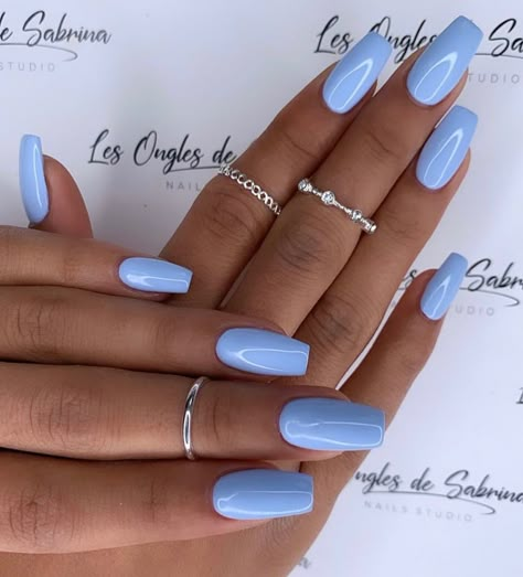 Different Shades Blue Nails, Cornflower Blue Nails Acrylic, Powdered Blue Acrylic Nails, Light Blue Chrome Acrylic Nails, Light Blue Chrome Nails Coffin, Nail Art Bleu, Light Blue Nails, Simple Gel Nails, Jelly Nails