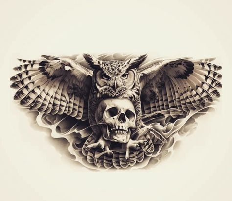 Owl Neck Tattoo, Owl Skull Tattoos, Owl Tattoo Chest, Realistic Owl Tattoo, Full Neck Tattoos, Full Chest Tattoos, Gladiator Tattoo, Tier Tattoo, Half Sleeve Tattoos Drawings