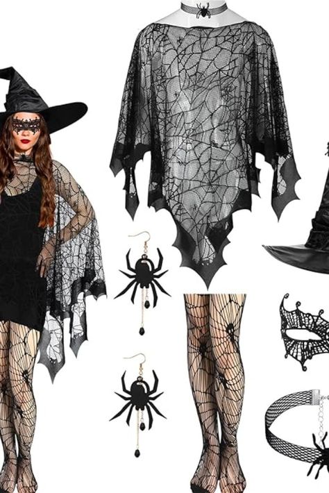 Spiderweb Costume, Mask For Halloween, Net Tights, Spider Costume, Spider Necklace, Spider Earrings, Halloween Costume Accessories, Creative Makeup Looks, Halloween Inspiration