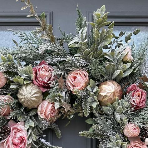 Homemade From Home 🏠 on Instagram: "The stunning frosted pink rose and gold tones wreath One off bespoke design, ready to send www.homemadefromhome.com #christmas #christmasdecor #christmaswreath #pinkchristmas #farmhouse #bespoke #handmadechristmas #cottage #cottagecore" Wreath Making Tutorials, Wreath Making, Winter Wreath, Bespoke Design, How To Make Wreaths, Pink Christmas, Handmade Christmas, Pink Rose, From Home