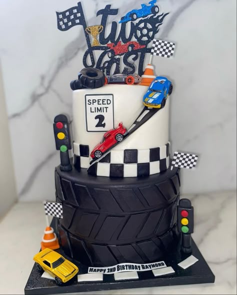 Racing To One Birthday Cake, Cars Second Birthday Cake, Race Car Cake 3rd Birthday, Race Car 2nd Birthday Cake, 2 Fast 2 Curious Birthday Cake Ideas, Race Car Birthday Party Cake, Too Fast Birthday Party Cake, Two Fast Car Cake, Fast One Cake Smash Photoshoot