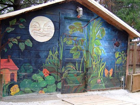 darker but beautifully painted Garage Murals, Garage Upgrades, Painted Fences, Garage Mural, Renovation Facade, Painted Garage, Painted Fence, Storage Barn, Garden School