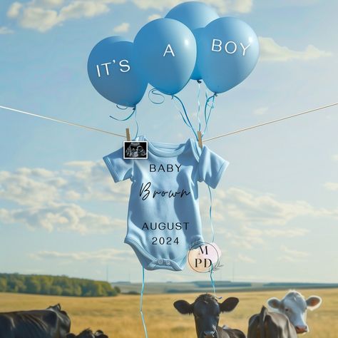 Get ready to share the joy of our baby boy's arrival with this adorable digital pregnancy announcement. Perfect for spreading the happy news with friends and family in a fun and creative way! Farm Pregnancy Announcement Ideas, Farmer Gender Reveal Ideas, Farm Gender Reveal Ideas, Boots And Bows Gender Reveal, Baby Boy Gender Announcement, Farm Gender Reveal, Farm Baby Announcement, Farm Pregnancy Announcement, Boy Gender Announcement