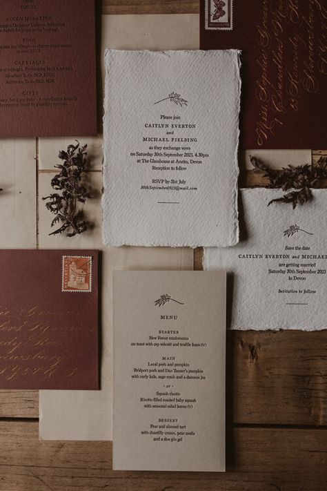 Dark Academia Wedding, Brown Wedding Invitations, Autumn Weddings, Bespoke Invitations, Foil Printing, Bespoke Wedding Invitations, Letterpress Stationery, Brown Wedding, Letterpress Wedding