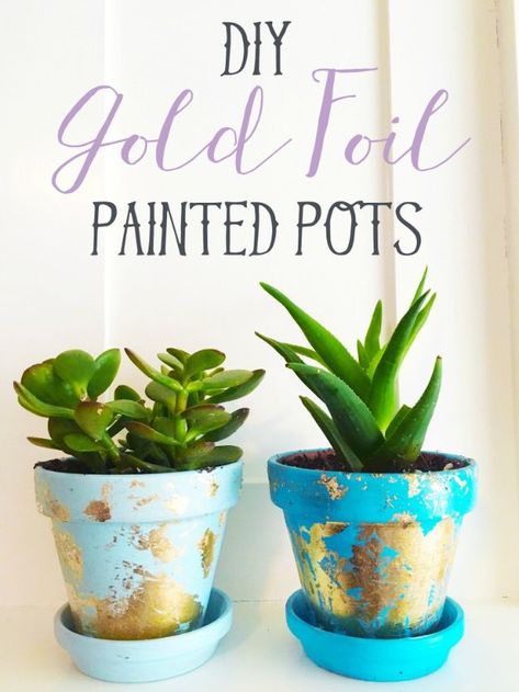 Crafts To Make and Sell - DIY Gold Foil Painted Pots - 75 MORE Easy DIY Ideas for Cheap Things To Sell on Etsy, Online and for Craft Fairs. Make Money  with crafts to sell ideas #crafts Gold Foil Diy, Diy Gifts Cheap, Profitable Crafts, Small Terracotta Pots, Painted Pots Diy, Diy Gold, Diy Gifts For Friends, Diy Holiday Gifts, Gold Diy