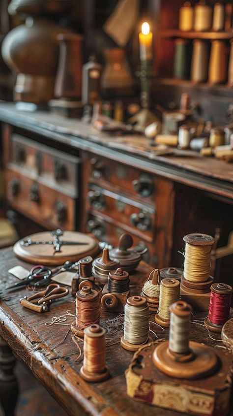 Free Vintage Sewing Nook Image | Download at StockCake Sewing Aesthetic Photography Vintage, Sewing Table Aesthetic, Victorian Sewing Room, Vintage Sewing Aesthetic, Tailoring Tools, Sewing Nook, Staircase Art, Sewing Aesthetic, The Dressmaker