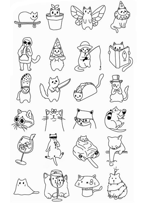 Silly Flash Tattoos, Boohoo Tattoo, Flash Sheet Tattoo Ideas, Cat Tattoo Flash, Family Tattoo Ideas, Family Tattoo, Flash Tattoo Designs, Doodle Tattoo, Cute Little Tattoos