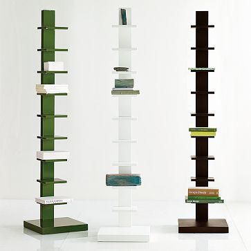 Spine Bookcase, Unusual Bookcase, Spine Bookshelf, Apartment Therapy House Tours, Vertical Bookshelf, Creative Bookcases, Book Tower, Unique Bookshelves, Creative Bookshelves