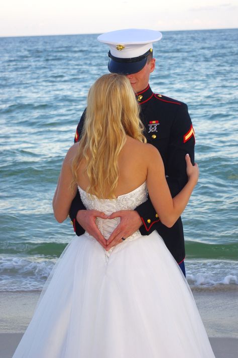 Marine Corps wedding, Wedding photography, Beach wedding Marine Engagement Photos, Marine Corps Wedding Colors, Army Wedding Ideas, Marine Wedding Ideas, Marines Wedding, Military Wedding Ideas, Military Wedding Army, Usmc Wedding, Marine Corps Wedding