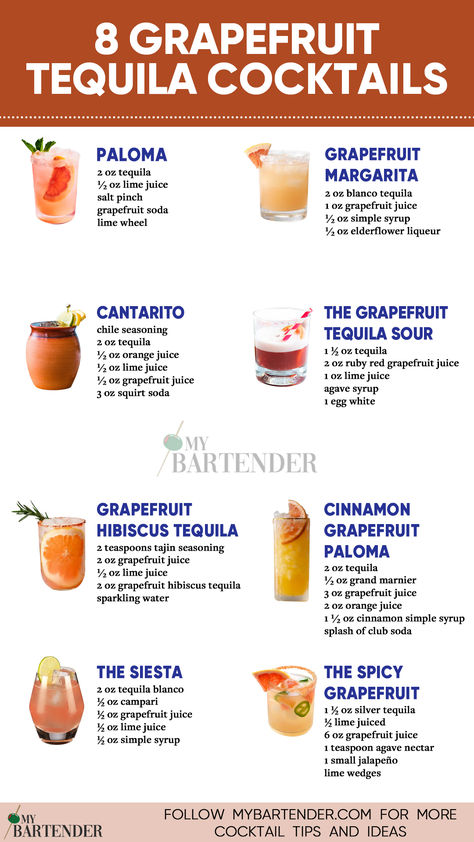 Grapefruit Tequila Cocktails 1800 Drinks Recipes Tequila, Paloma Cocktail Tequila Recipe, Paloma Cocktail Tequila, Private Bartender, Cheers Bar, Tequila Recipe, Tasty Cocktails, Grapefruit Cocktail, Fruit Juice Recipes