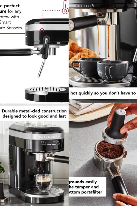 The KitchenAid first residential espresso machine with dual, smart temperature sensors that actively communicate with each other throughout the brew process to ensure optimal temperature and an authentic tasting espresso Kitchenaid Espresso, Automatic Espresso Machine, Amazon Coffee, Construction Design, Kitchen Aid, Espresso Machine, Espresso, Coffee Tea, Tea