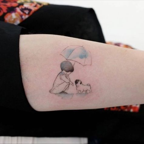 Umbrella Tattoos, Pet Tattoos Dog, Tattoo Ideas Dog, Umbrella Tattoo, Tattoos For Women Small Meaningful, Pug Tattoo, Cross Tattoo For Men, Explore Tattoo, Forearm Tattoo Design