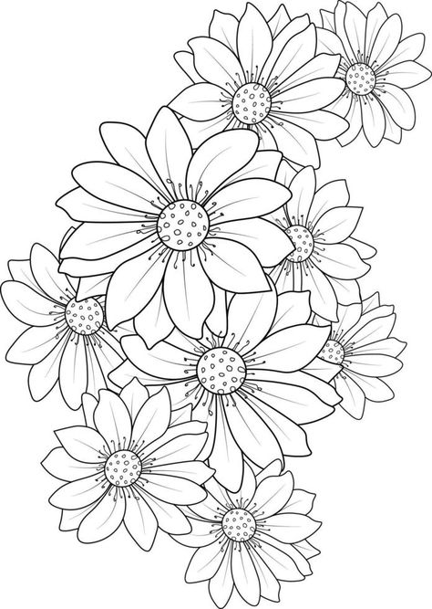 Daisy Flower Bouquet, Coloring Pictures For Kids, Arte Doodle, Doodle Art Flowers, Flower Line Drawings, Flower Drawing Design, Zen Doodle Art, Flower Outline, Free Adult Coloring Pages