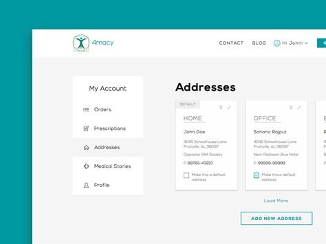 This is like a dashboard for an ecommerce. It has pages for Add/Remove/Edit Addresses, Orders, Prescription etc. Don't forget to click on the heart if you like the design and do comment below. My Account Page, Medical App, Ecommerce App, Web Platform, Dashboard Ui, Ecommerce Web, My Account, Design Reference, Ux Design